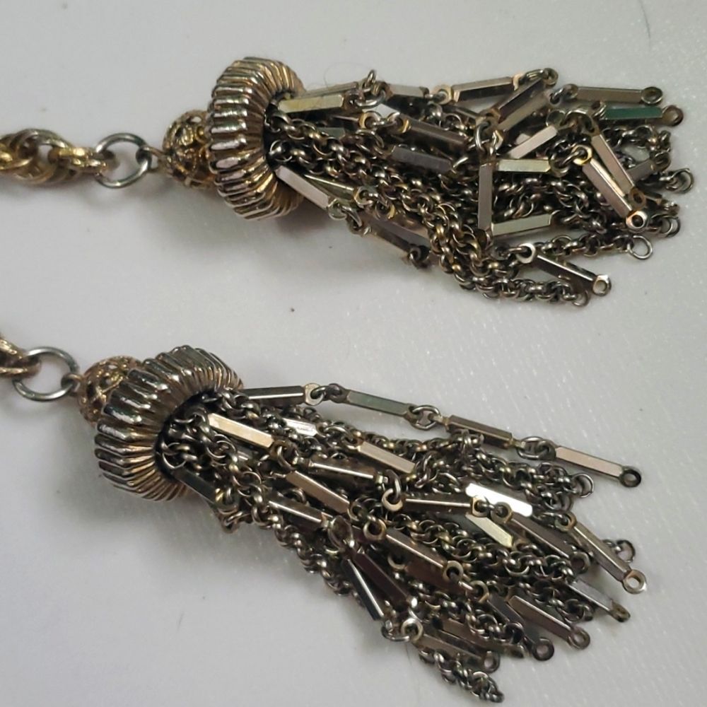 Vendome Vintage Signed Gold Tone Lariat Tassel Heavy Rope Chain Necklace - Picture 8 of 9